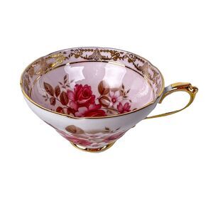 Tea Cup Royal Sutherland Bone China Pink Roses Gold Trim Textured Rim England